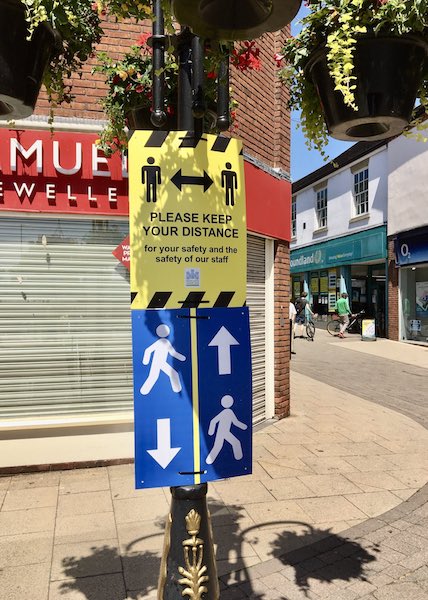 Town-centre-signage-Newcastle-under-Lyme-socil distancing-june-2020
